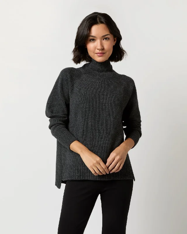 Marie Funnel-Neck Sweater in Charcoal Cashmere