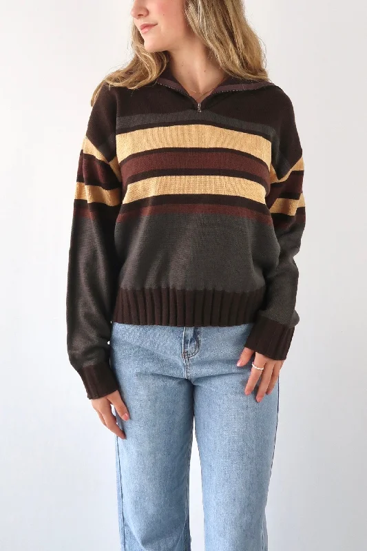 Stripe pattern zip front sweater