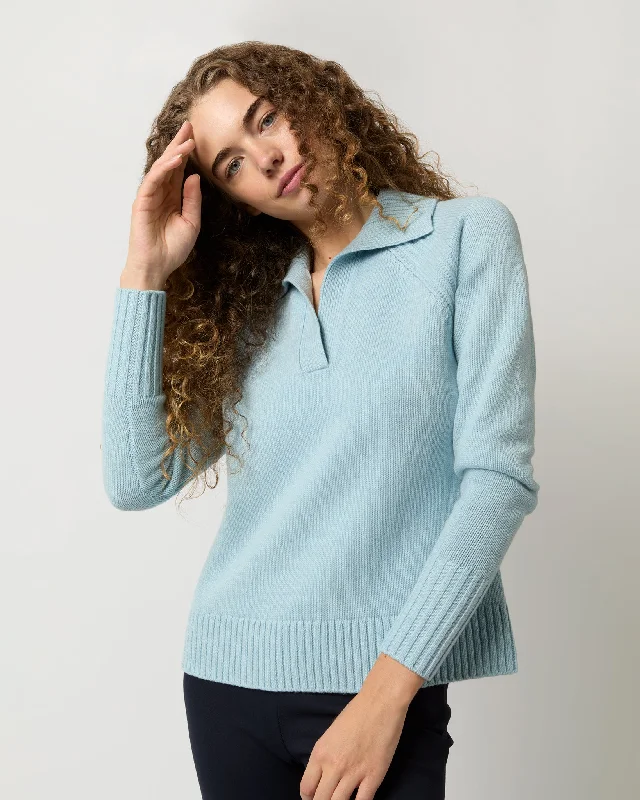 Blaire Johnny-Collar Jersey Sweater in Heather Sky Cashmere