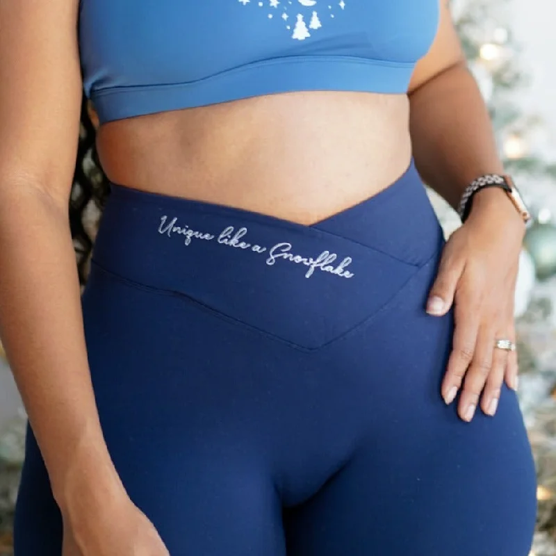 DEEP BLUE SNOWSTORM-Crossover Waist- Leggings (Super Stretch)