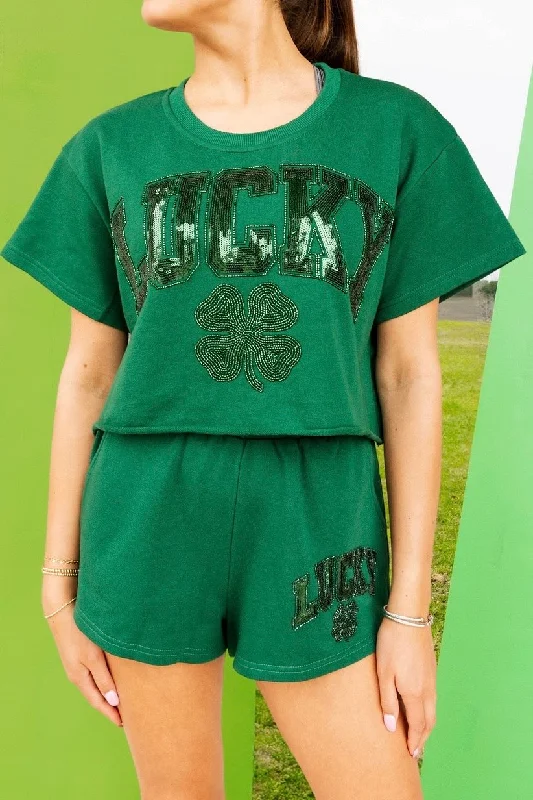 Dark Green 'Lucky' Short Sleeve Top