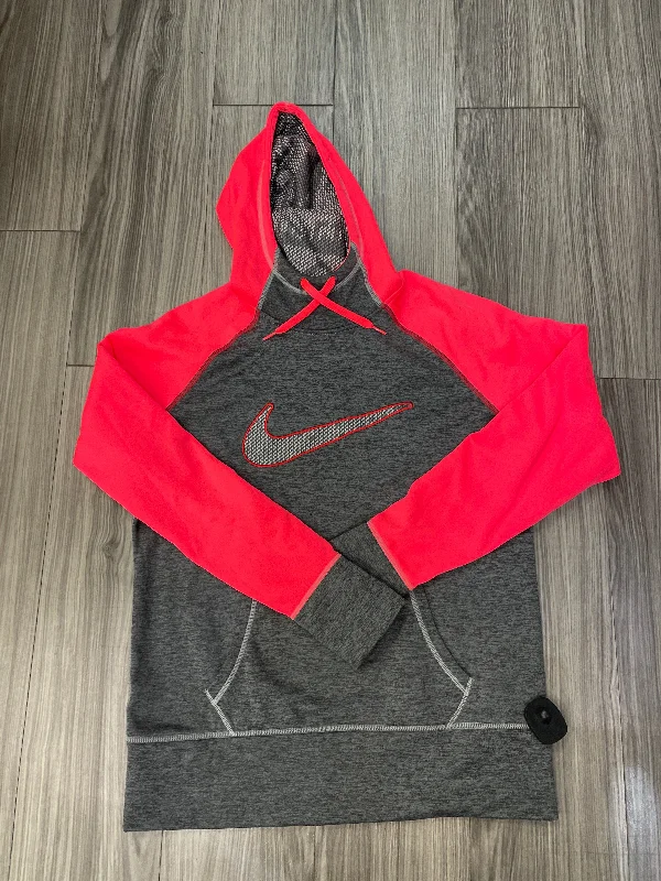 Athletic Sweatshirt Hoodie By Nike In Grey & Pink, Size: L