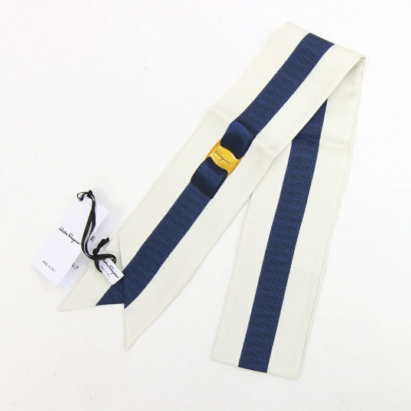 Salvatore Ferragamo ivory Navy Silk Scarf (Pre-Owned)