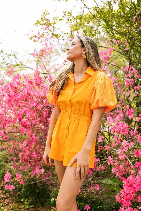 Neon Orange Sequin Sleeve Romper