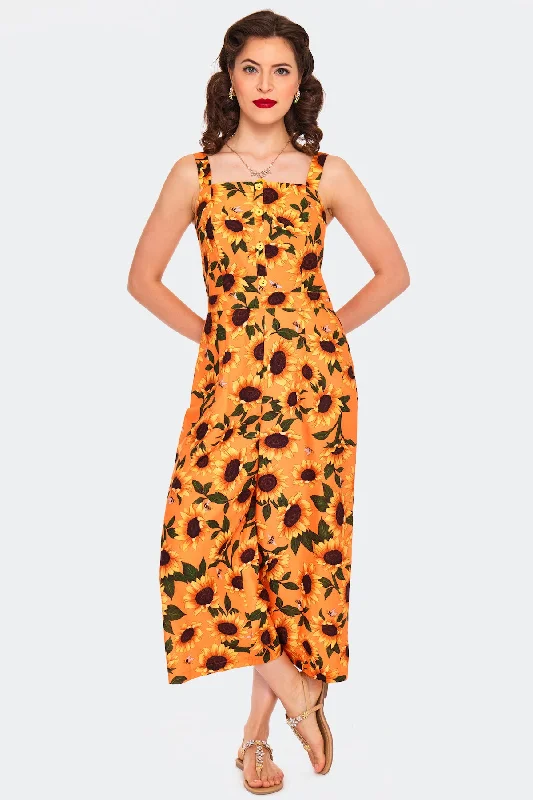 Orange Sunflower Wide Leg Cropped Jumpsuit by Voodoo Vixen