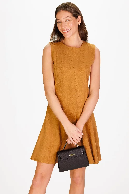 Arianna Dress in Brown Stretch Suede