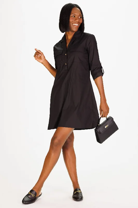 Carson Dress in Black Stretch Poplin