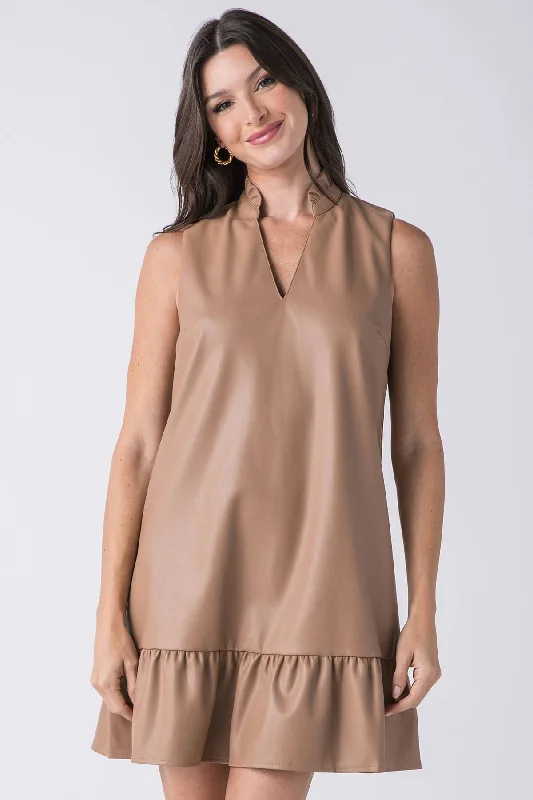 THML Sleeveless Faux Leather Splitneck Dress