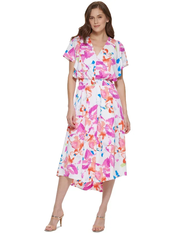 Petites Womens Tie-Dye Calf Midi Dress