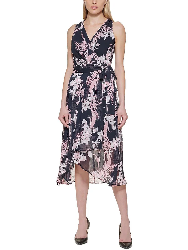 Womens Chiffon Sleeveless Midi Dress