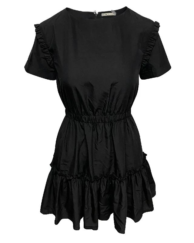 Alice + Olivia Garner Ruffled Mini Dress in Black Modal