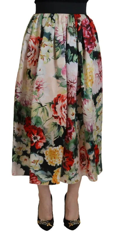 Dolce & Gabbana Exquisite High Waist Floral Silk Women's Skirt