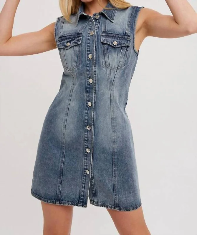 Emmie Denim Mini Dress In Medium Wash