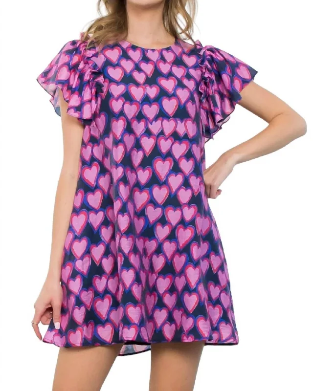 Flutter Sleeve Mini Dress In Heart Print