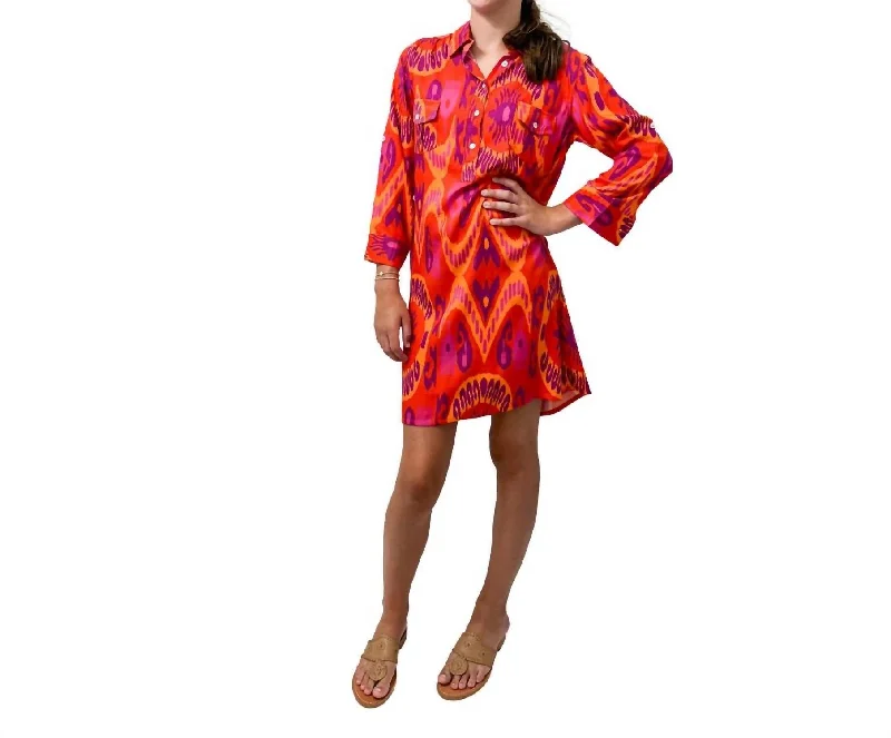 La Jolla Mini Dress In Ikat Orange Pink