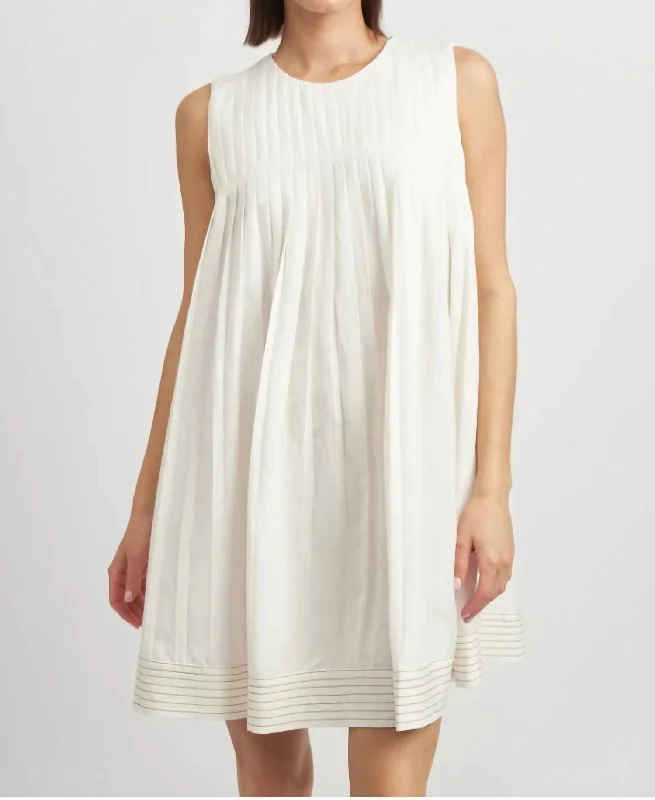 Pleated Mini Dress In White