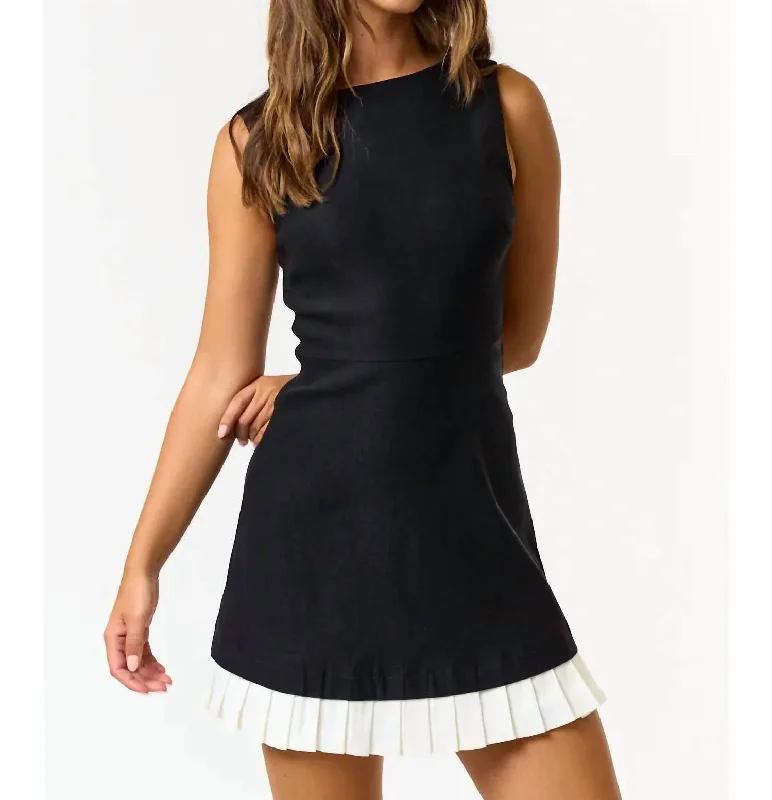 Pleated Skirt Mini Dress In Black