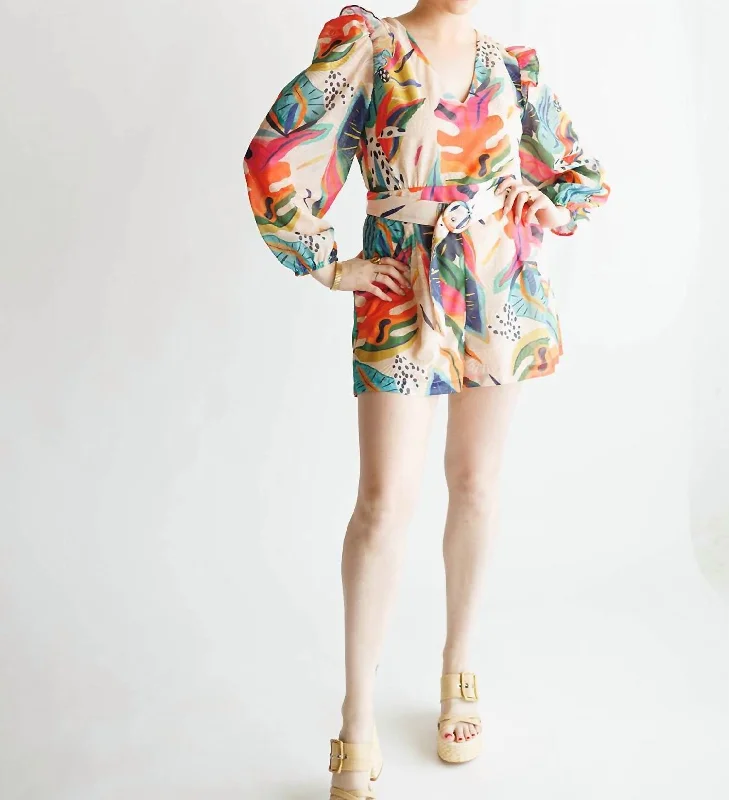 Puff Sleeve Mini Dress In Multi Ii