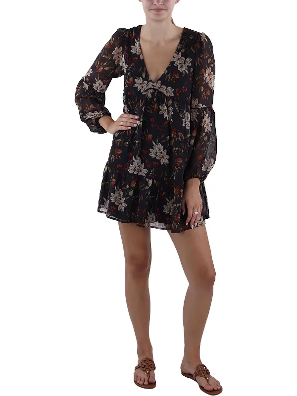 Womens Mini Floral Print Babydoll Dress