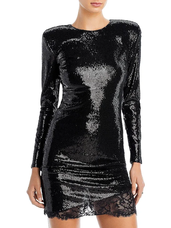 Womens Sequined Long Sleeves Mini Dress