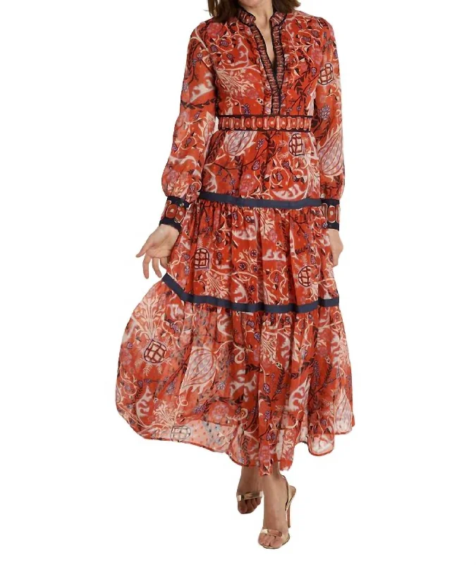 Annabelle Long Sleeve Maxi Dress In Frolic Fire