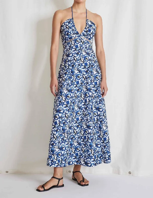 Eli Cut-Out Maxi Dress In Brushed Floral Indigo