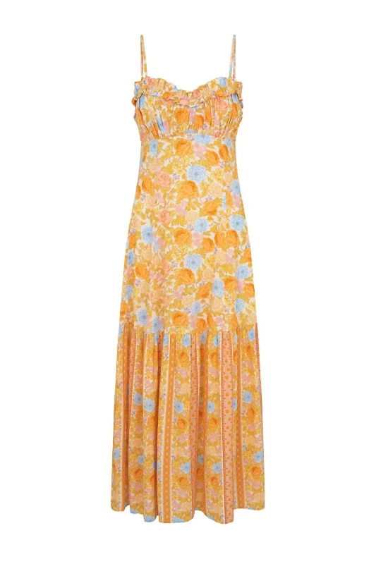 Enchanted Wood Strappy Maxi Dress In Dandelion