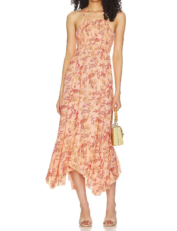 Heat Wave Printed Maxi Slip Dress In Dusk Coral Combo