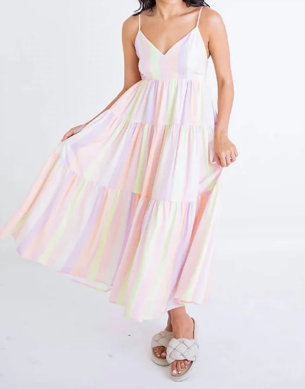 Lola Pastel Tiered Maxi Dress In Multi Color