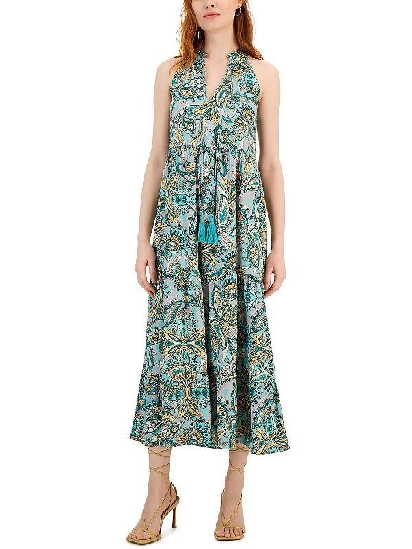 Petites Womens Paisley Long Maxi Dress