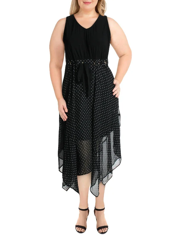 Plus Womens Polka Dot Gathered Maxi Dress