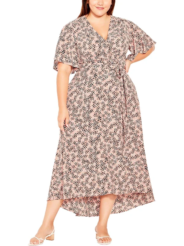 Plus Womens Wrap Printed Maxi Dress