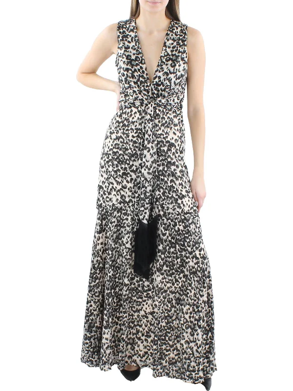 Womens Animal Print Metallic Maxi Dress