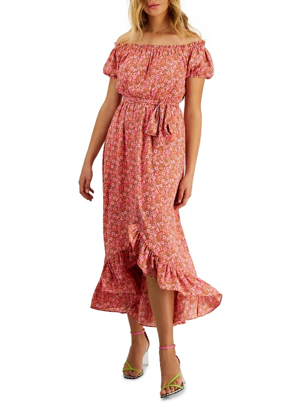 Womens Chiffon Off-The-Shoulder Maxi Dress