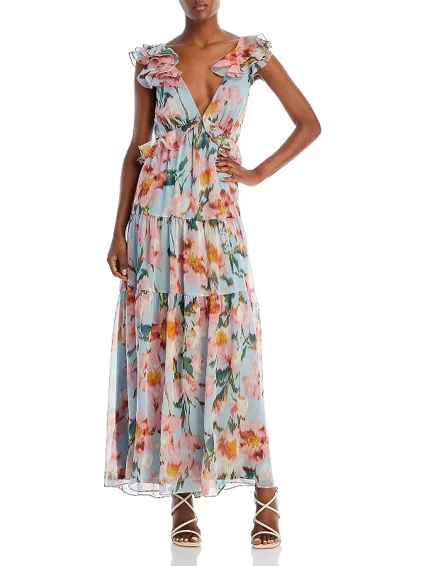 Womens Chiffon Ruffled Maxi Dress