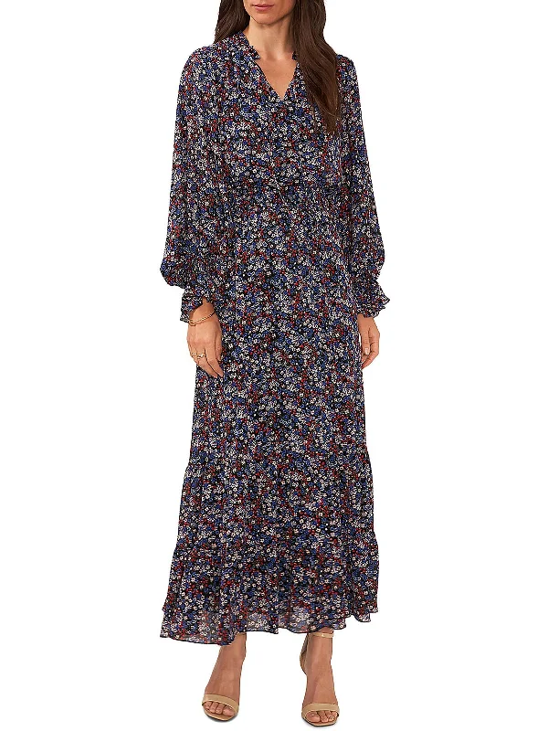 Womens Chiffon Smocked Maxi Dress