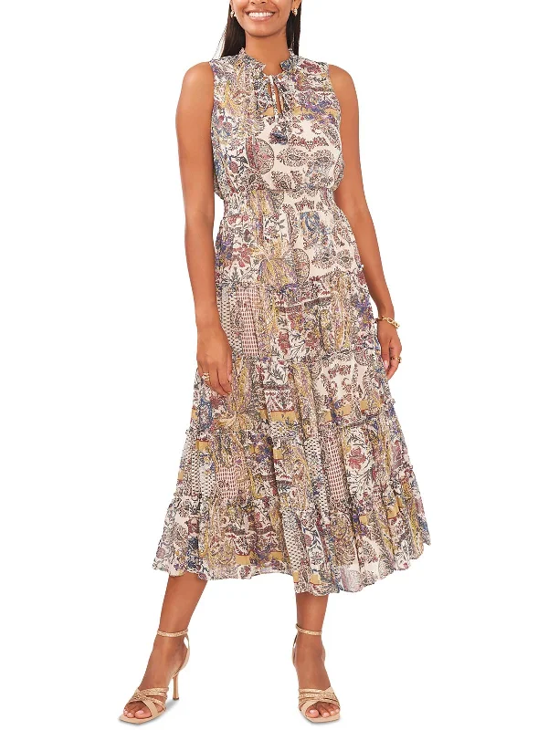 Womens Metallic Floral Maxi Dress