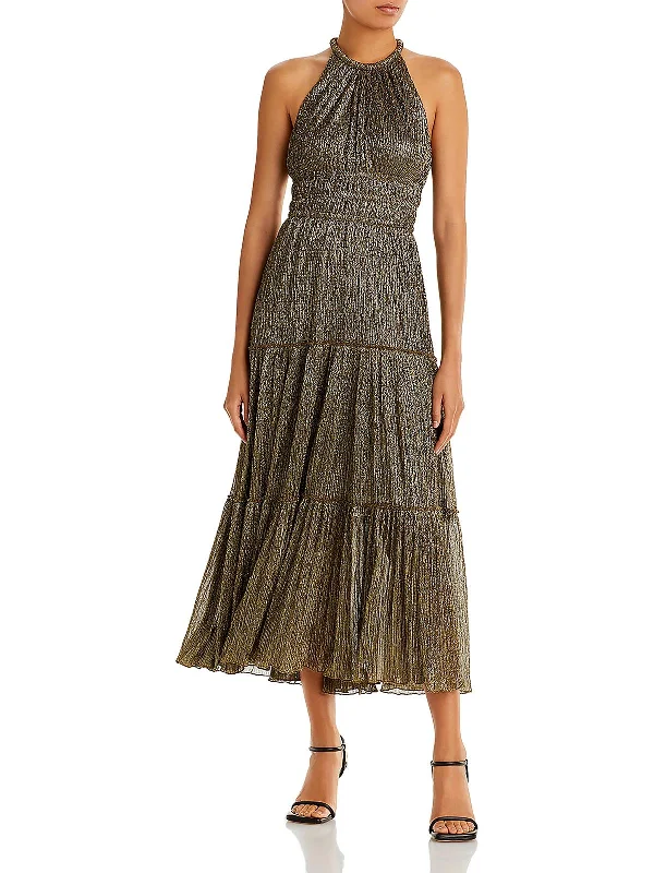 Womens Metallic Maxi Halter Dress