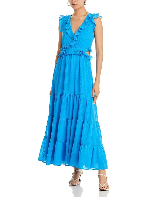 Womens Ruffled V-Neck Maxi Dress