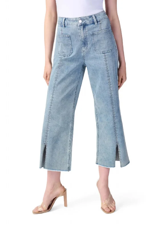 Culotte Jeans With Embellished Front Seam In Vintage Blue