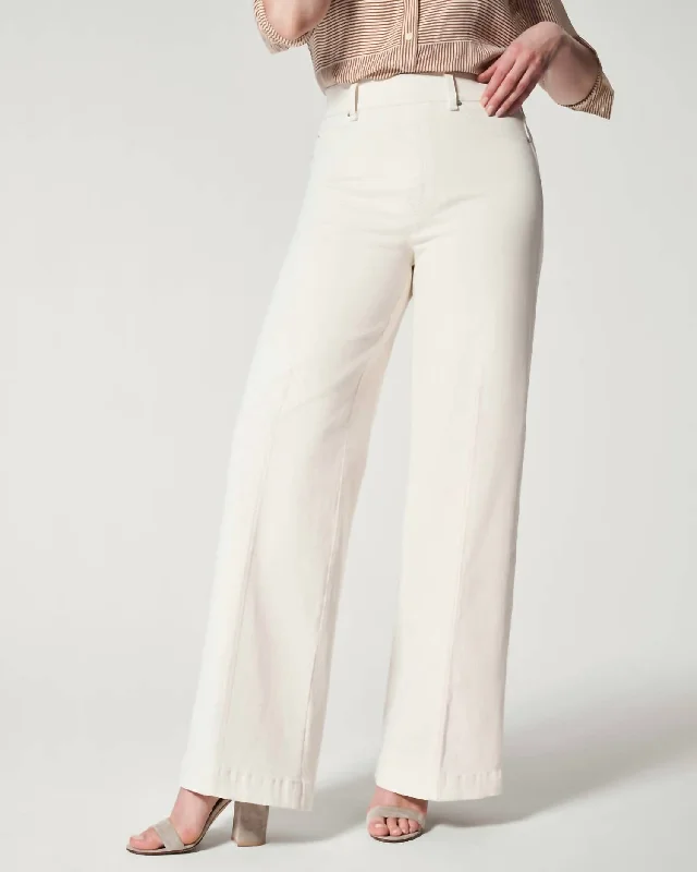 Seamed Front Wide Leg Jeans In Ecru