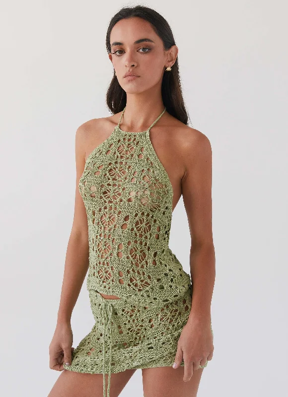 Free Mind Crochet Top - Light Olive