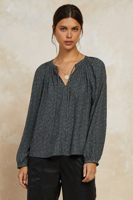 Floral Jacquard Split Neck Top