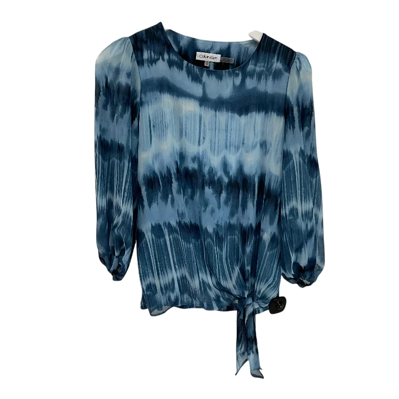 Top Long Sleeve By Calvin Klein In Blue, Size: S