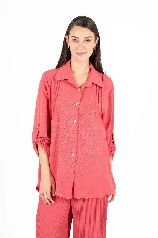 Button-Down Woven Shirt With Rollable Long Sleeves