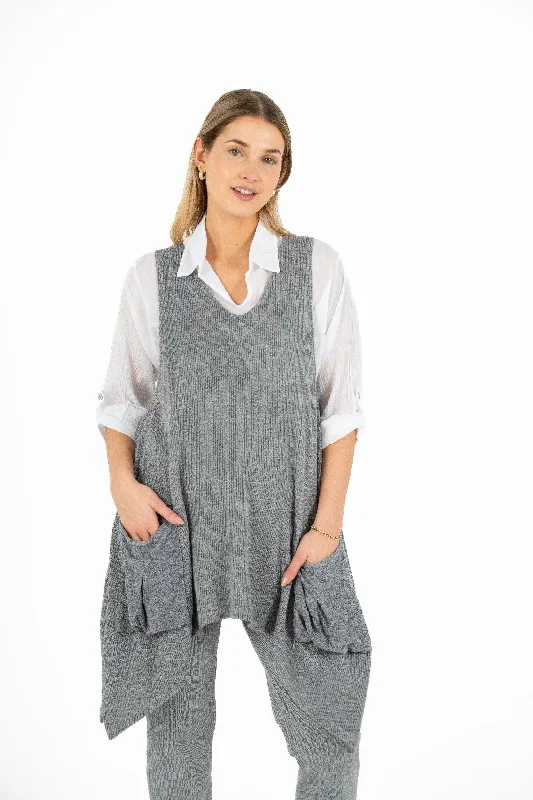 Knit/Woven Shirt/Vest Combo With Pockets