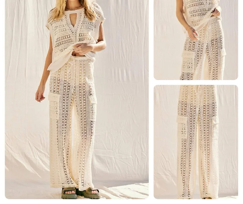 Crochet Lace Pants In Natural