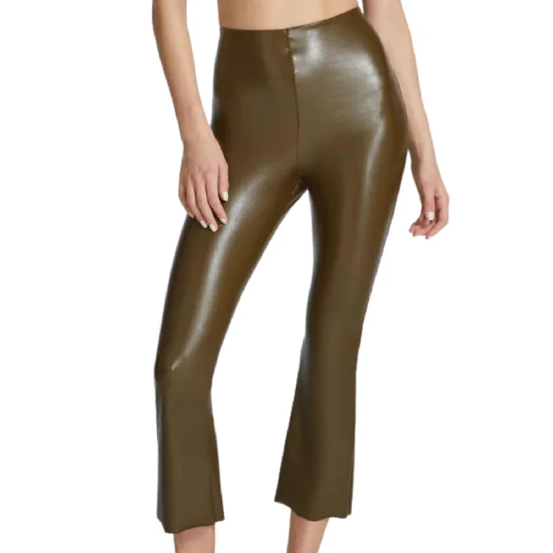 Faux Leather Cropped Flare Pants In Cadet