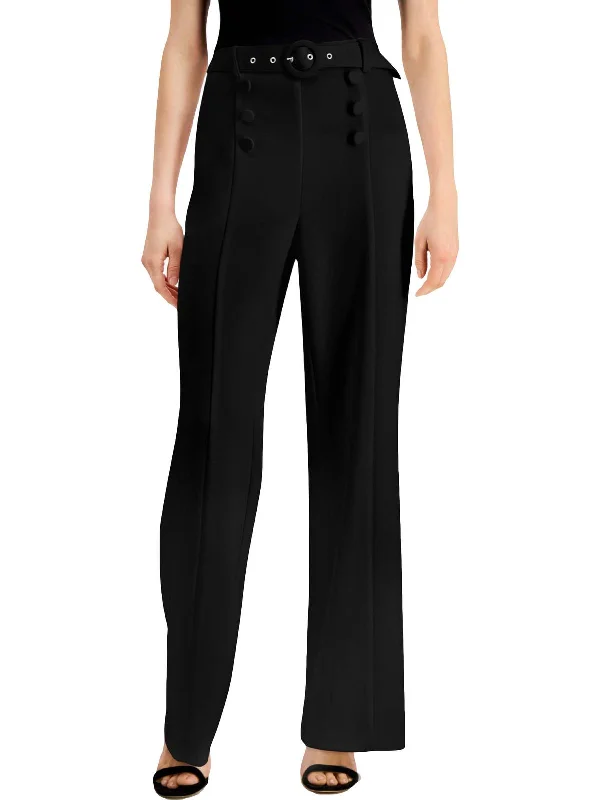 Womens High Rise Button Detail Wide Leg Pants