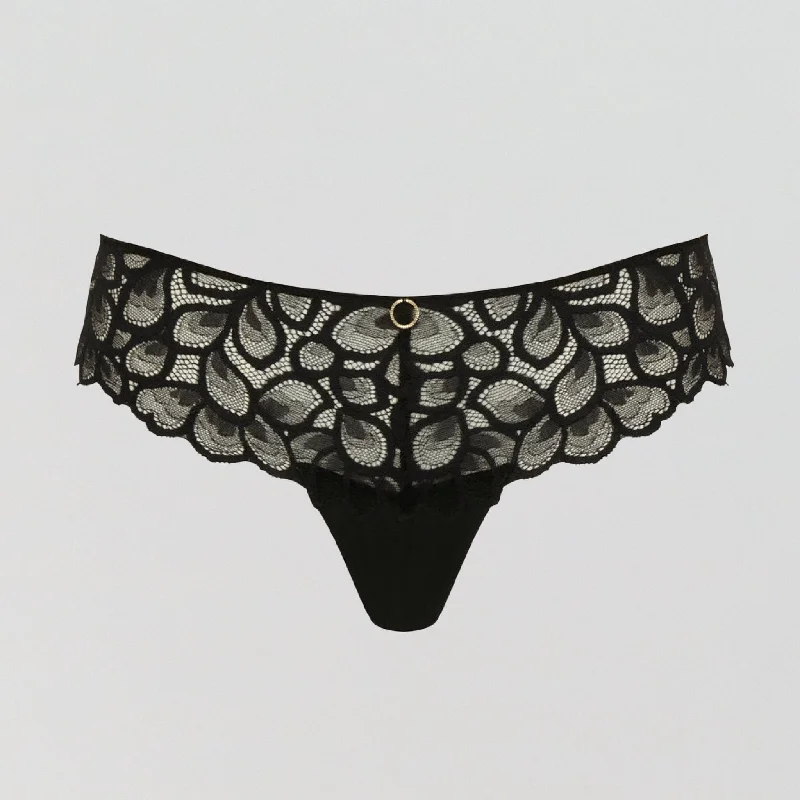 Abstract petal lace thong [Black]